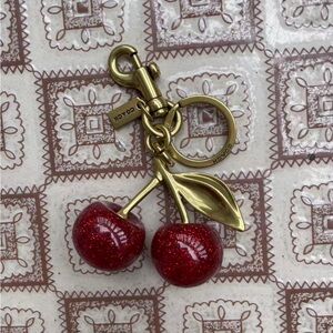 Coach Red Glitter Cherry Key Charm with Gold-Tone Hardware